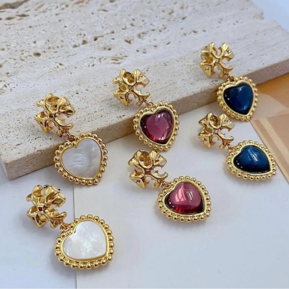 TORY BURCH ROXANNE RED /GOLD 18k GOLD PLATED EARRINGS NWT - Picture 8 of 8